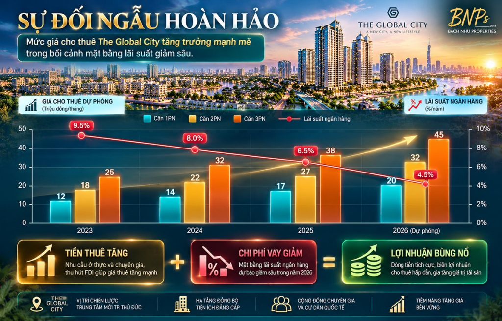 Bùng Nổ Lợi Nhuận Cho Thuê The Global City Cuối Năm 2026: Lãi Suất Hạ Nhiệt Bứt Phá Dòng Tiền